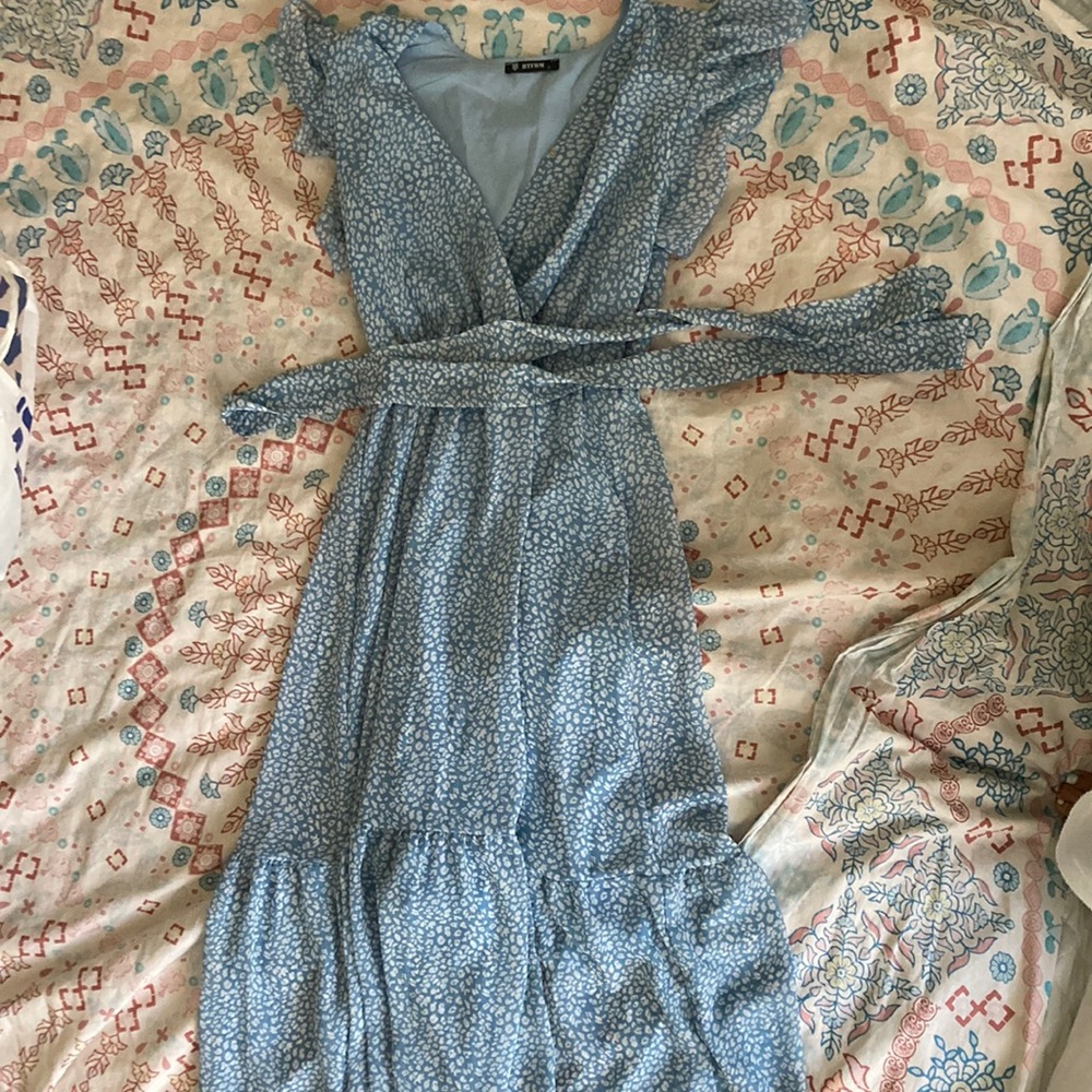 Blue cheetah ruffle dress